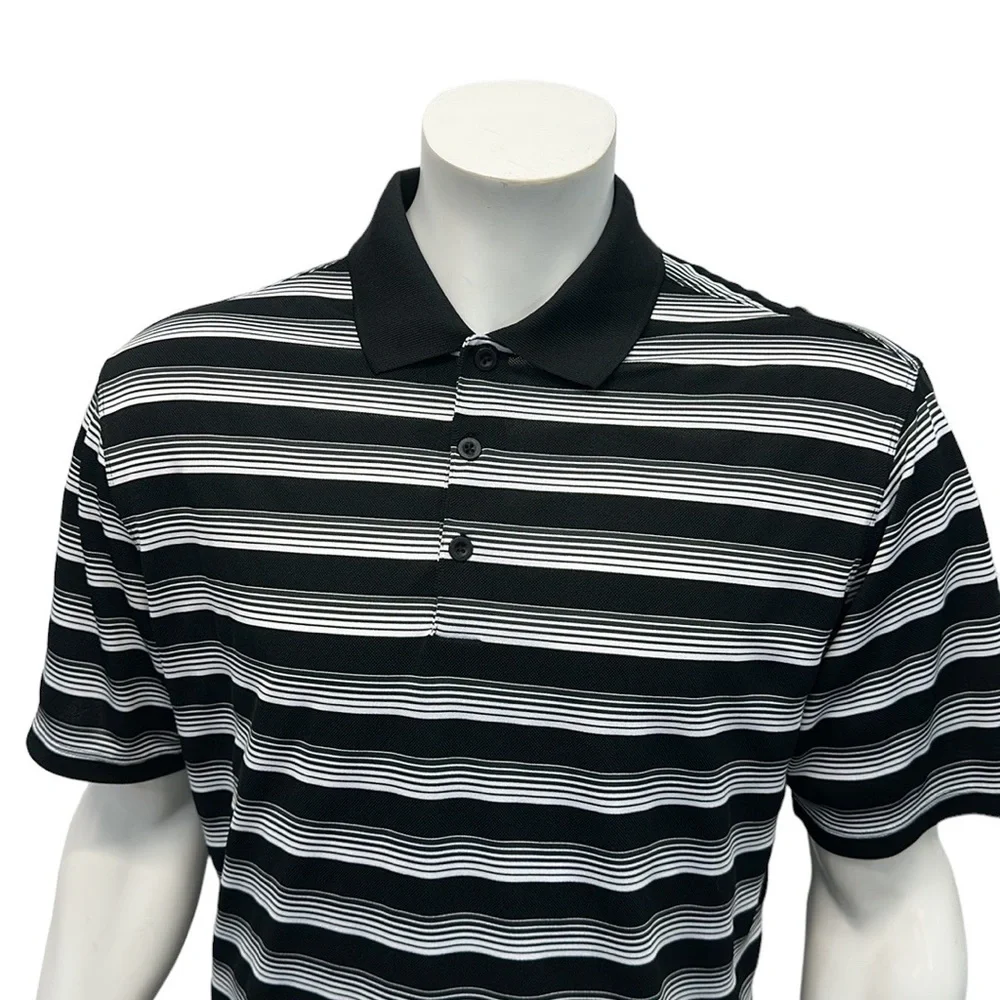 Nike Golf Dri Fit Tour Performance Black White Stripe Men's Polo Shirt Large